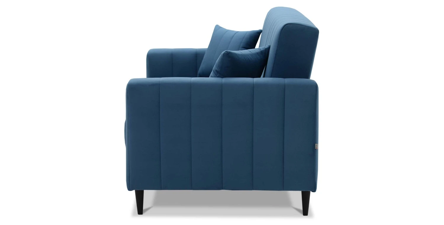 Изображение Мини диван раскладной прямой Эмма 140 х 195 синий велюр