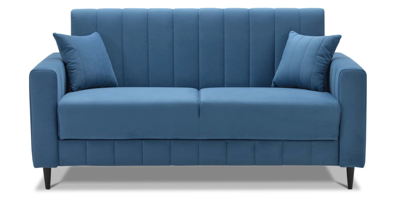 Изображение Мини диван раскладной прямой Эмма 140 х 195 синий велюр