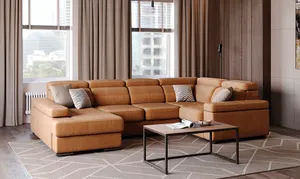 Изображение Угловой диван Абердин 2 198 х 150 кожаный / тканевый коричневый